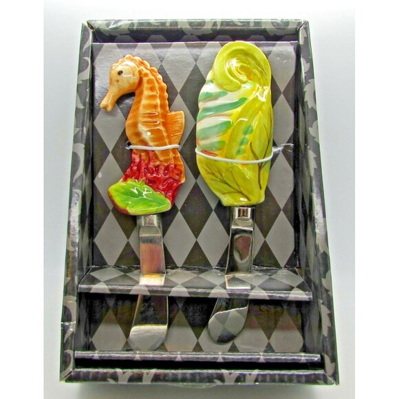Kate McRoastie  Spreader Set Seahorse Shell Ceramic Nautical Ocean Sea Life - Picture 1 of 3